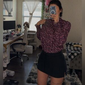 SHEIN Floral Blouse in Purple and Black Skirt